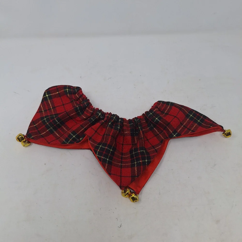Red Plaid Star Hair Scrunchie with Bells